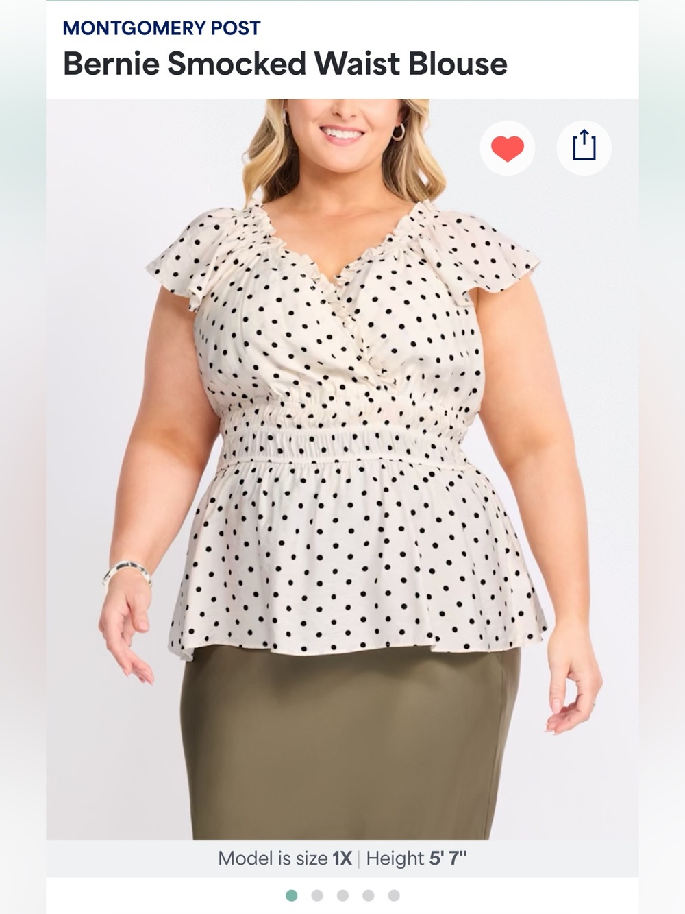 Montgomery Post 2X White Black Polka Dot Ruffle Peplum Top